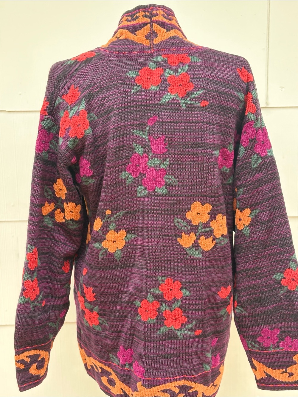 Vtg Carole Little cardigan sweater women’s L black floral knit 80/90s BoHo artsy - Picture 2 of 10